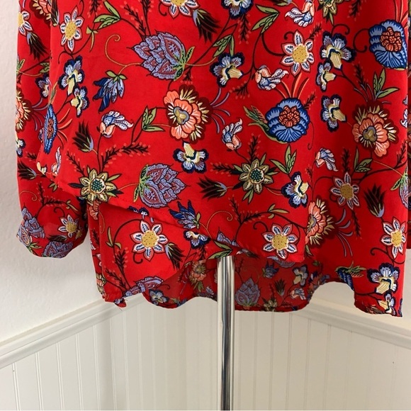 Chelsea & Theodore Floral Tunic Top Womens XXL Red Multi Popover V Neck Shirt - Picture 16 of 17